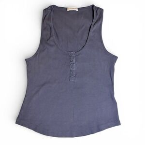 Ulla Johnson Ribbed Henley Tank Top Blue Gray Cotton Button Up Sleeveless Large‎